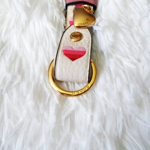 Coach Trigger Snap Bag Charm with Stripe Heart Print - Picture 6 of 11